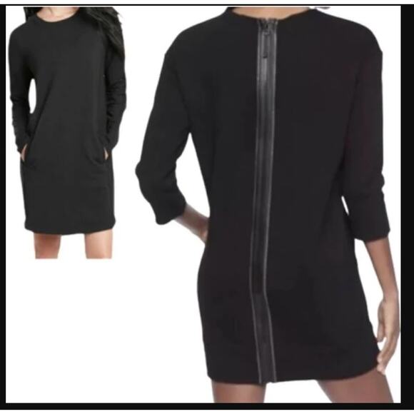 ATHLETA Women's Back Zip Cozy Karma Sweatshirt Dress Fleece Comfort Size S Black - Picture 1 of 5